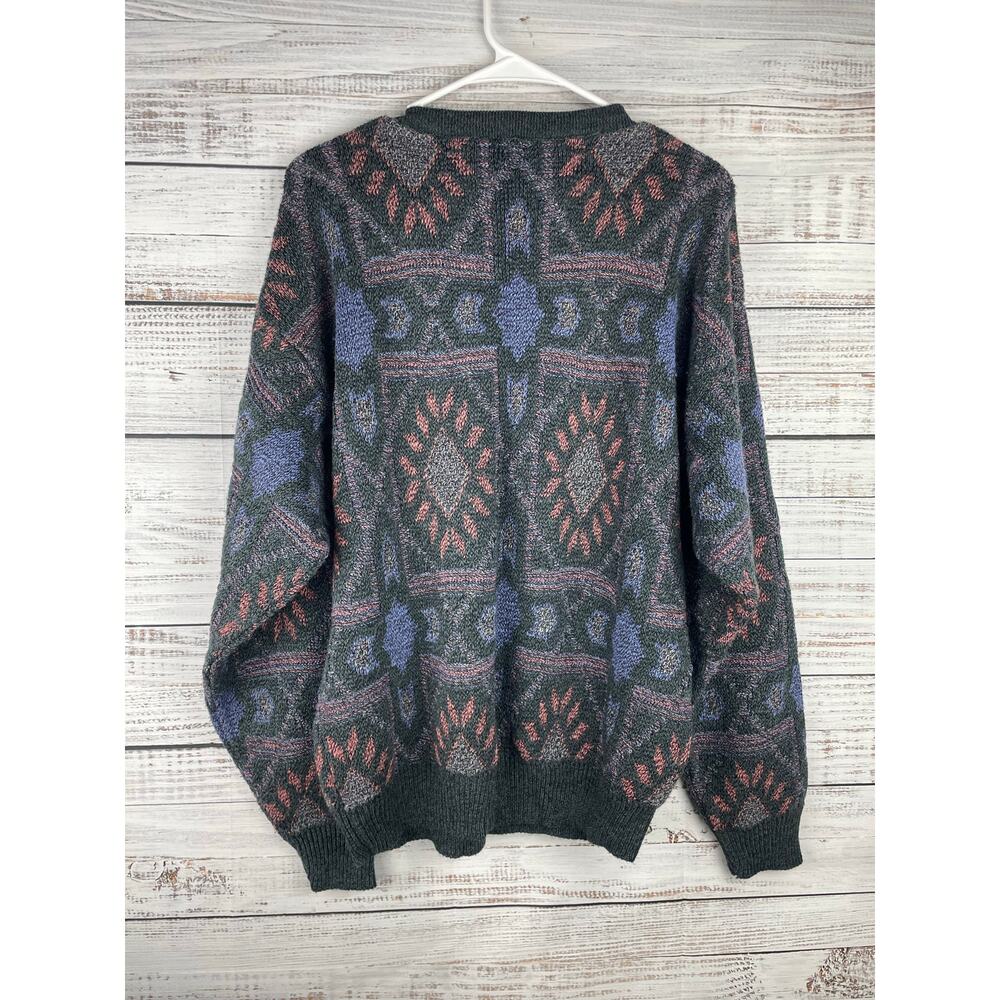Jantzen Men’s Chunky Knit Sweater Aztec Medium Grandpa Vintage Geometric USA - Picture 2 of 7